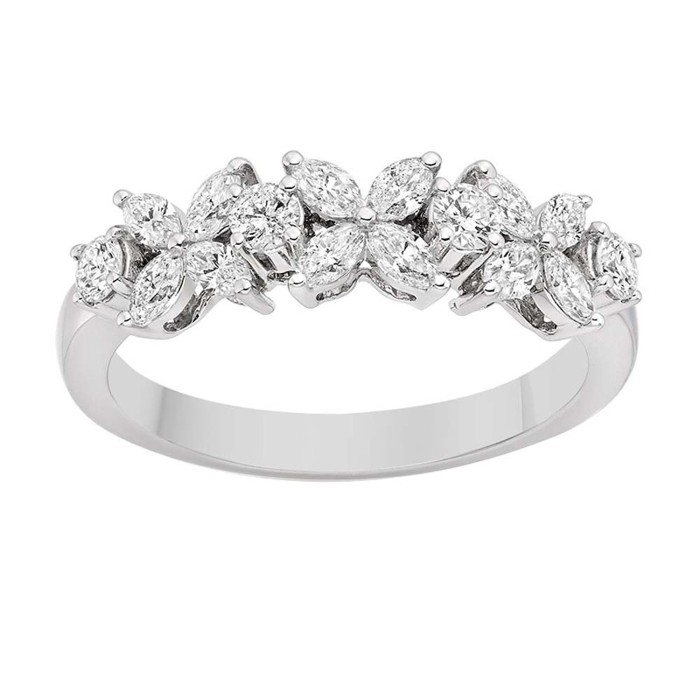 Royal Flower Cubic Zirconia Ring In 14 kt White Gold With 0.7 Carat Marquise Cubic Zirconia Petals Unique Engagement Ring For Women